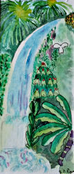 Cascade en Haïti, aquarelle de J.F.Pique