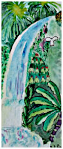 Cascade en Haïti, aquarelle de J.F.Pique